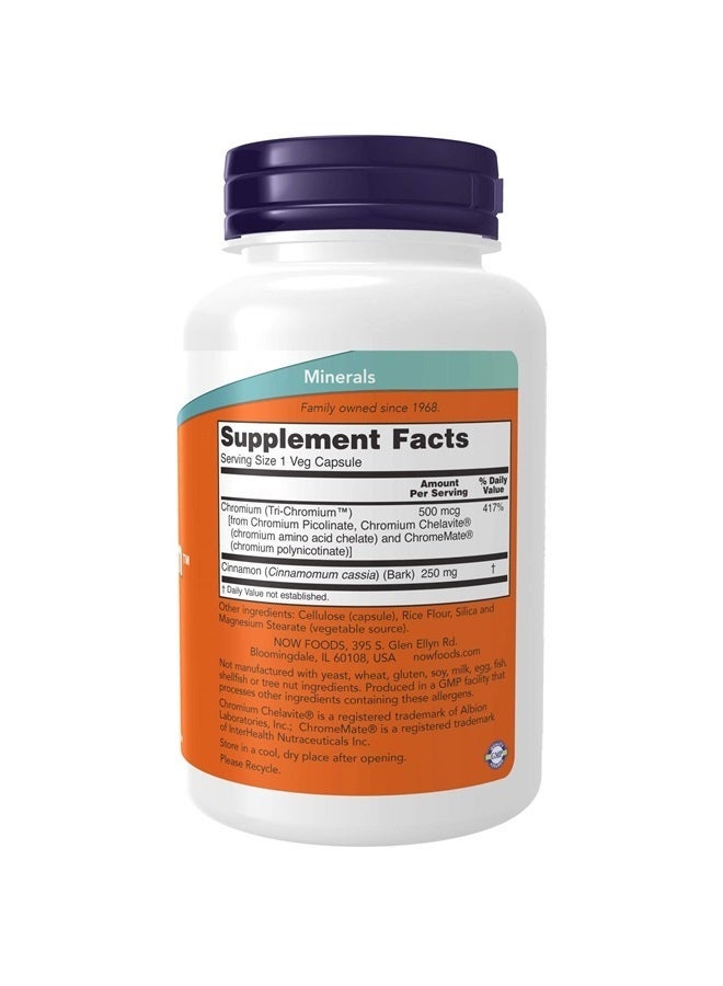 now Supplements, Tri-Chromium™ 500 mcg with Cinnamon, Insulin Co-Factor*, 180 Veg Capsules - Image 3